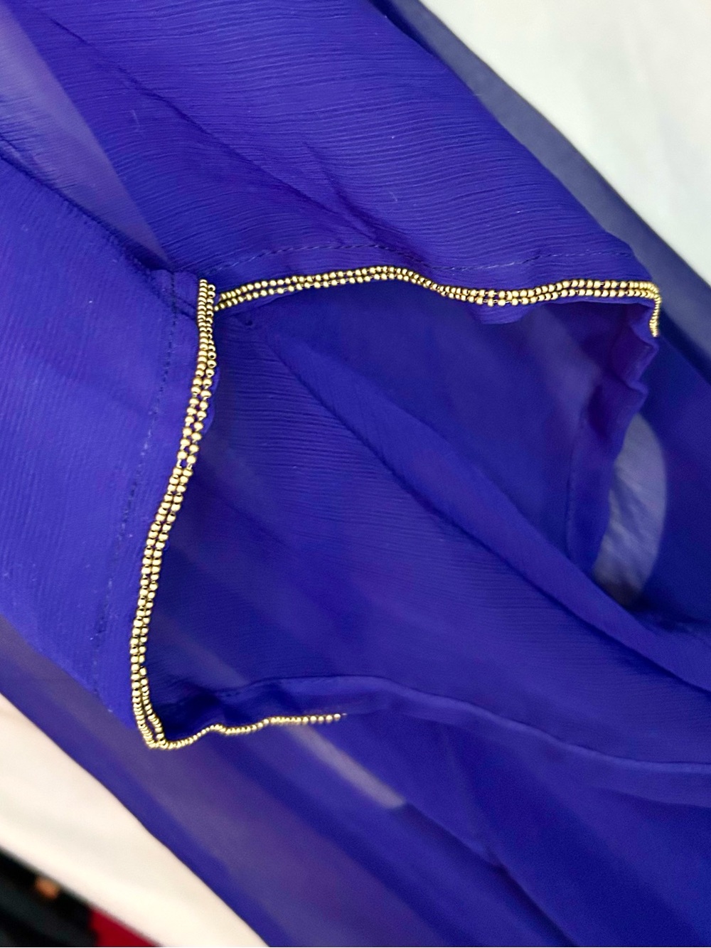 Royal Blue Sheer Hand Beaded Gold, Multicolor Farasha Kaftan Gown, Free Size - Picture 5 of 17